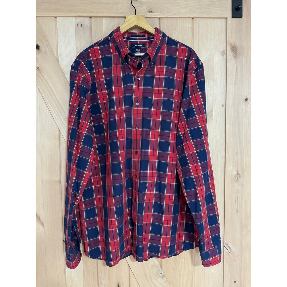 Lands End | Men's Plaid Sail Rigger Oxford Dress Shirt | Size XL/T (17-17.5)
